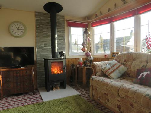 Living area with wood-burning stove